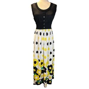 Alison Ayres Vintage Union‎ Label Yellow Green Black White Polka Dot Dress 70 80